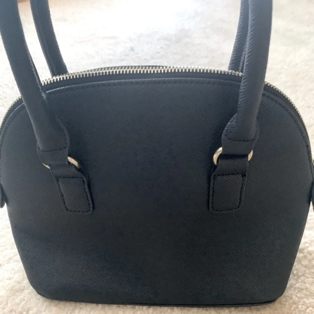 Small Black Faux Leather Mini Sachel With Bow Accent Excellent Used Condition